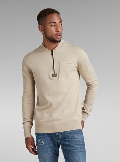 Half Zip Pocket Knitted Sweater